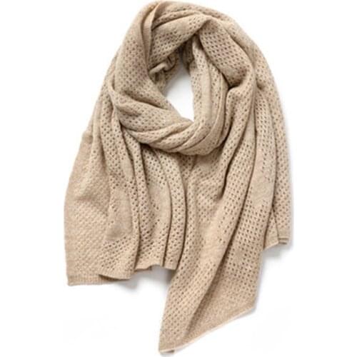Cashmere wool blend jacquard solid women fashion hollow out scarfs shawl pashmina apricot 2color 70x170cm