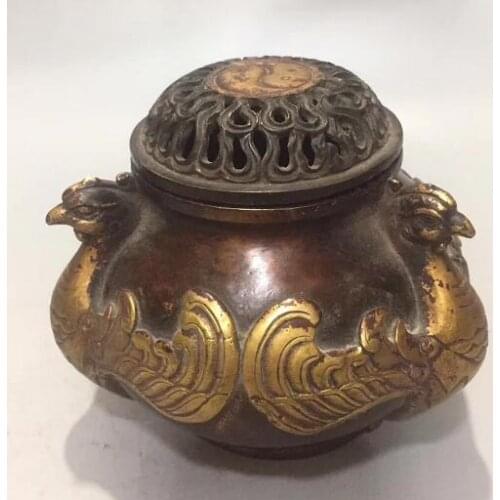 Chinese Pure Copper Sculpture Golden Phoenix, God Beast, Incense Burner Wealth Fengshui Decoration Gift