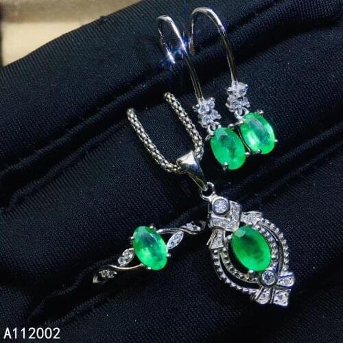 KJJEAXCMY fine jewelry natural Emerald 925 sterling silver women pendant earrings ring set support test trendy hot selling
