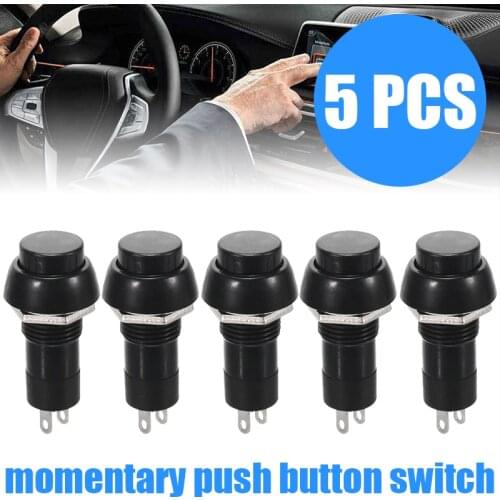 For Car Dashboard Boat 5pcs Black Auto Horn Switches SPST On-Off Momentary Push Button Switch 1A/250V 20A/12V Mayitr