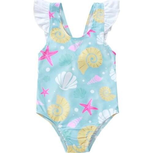 2021 Summer Swimsuit Newborn Infant Baby Girl Shell Print Swimsuit Costum Swimwear Ruffle Swimming Colorful One Piece Bikini