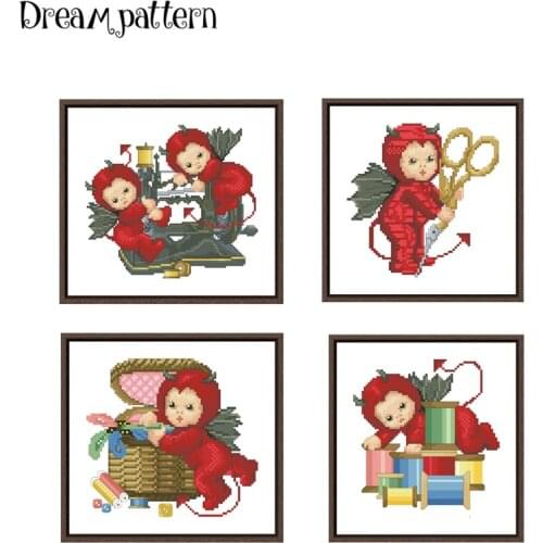 Little stitch devils on sewing machin cross stitch package 18ct 14ct 11ct unprint canvas embroidery DIY handmade needlework