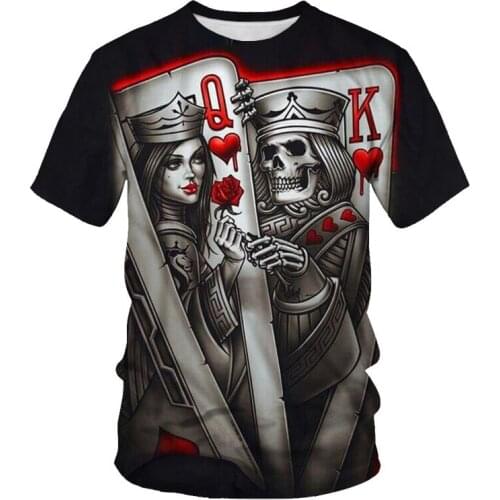 3D Printing Playing Card T-Shirt Mens Black Top 2021 Summer New Round Neck Short-Sleeved Hip-Hop Fashion Casual Shirt