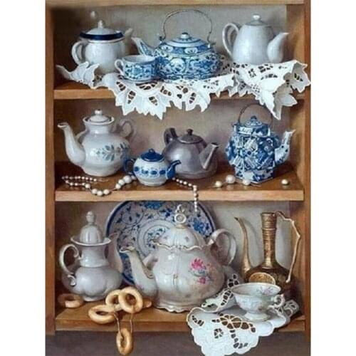 Yujohom Full Drill Square Diamond 5D DIY Diamond Painting"Kettle/tea Cup"Diamond Embroidery Cross Stitch Rhinestone Kitchen Art