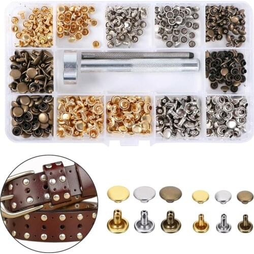 240pcs Leather Rivets Tools Set Double Cap Tubular Metal Studs Fixing Tool for DIY Craft Professional Leathercraft Accessories