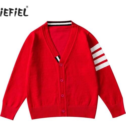 Autumn Winter Kids Clothes Boys Sweater Tops Cotton V Neck Striped Knitted Cardigan Sweater Coat Knitwear Boys Jacket Outerwear