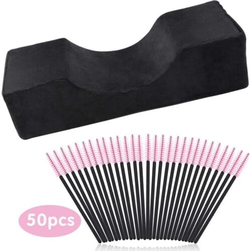 Memory Foam Lash Pillow Grafting Eyelashes Professional Eyelash Extension Pillow 50Pcs Microbrush Eyelash Brush Makeup Brushes