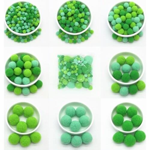 Pompom Mixed Green Fur Balls DIY Soft Pom Poms Crafts Pompones Wedding Decoration Glue on Cloth Accessories 8mm To 30mm 20g