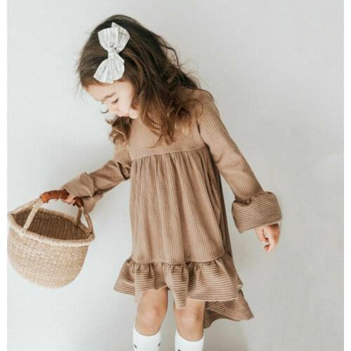 Flare long sleeve ruffle dress for kids baby girl children girl vestidos