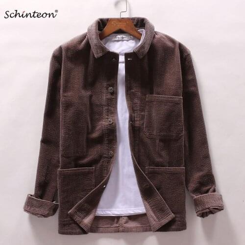 Schinteon Men Corduary Jacket 100% Cotton Loose Autumn Outwear Japanese Style Fashion High Quality New Arrival