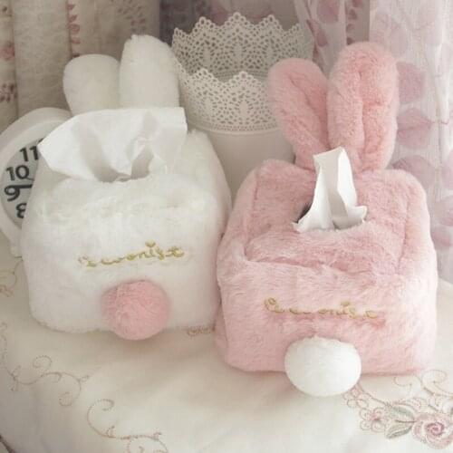 Cute Pink Rabbit PlushTissue Box Cover rabbit ear home car living room removable Tissue Box Cover cartoon roll paper