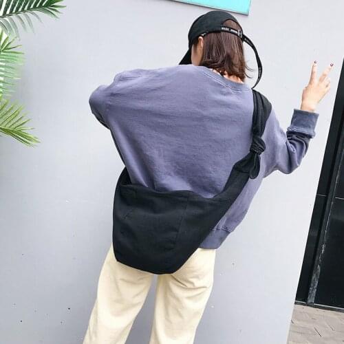 Women bag Korean new Canvas Saddle Casual Solid Zipper Soft Shoulder Bags handbag ladylike high-capacity simple bag Mori girl