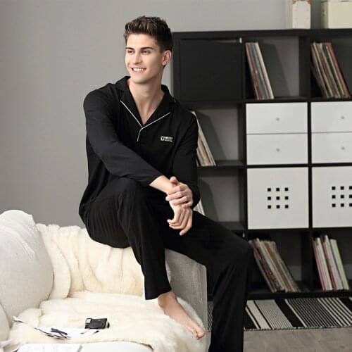 Super Soft Mens Modal Night-suit Solid Color Lapel Sleepwear Mans Army Green Autumn Pyjama Set Cotton Blue Comfy Homecloth