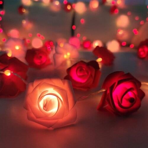 Rose Flower LED String Lights Battery Operated Christmas Holiday Patio Lights for Valentine Wedding Bridal Shower Party Decor