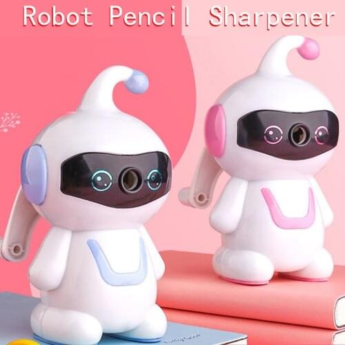 1pc New Creative Cute Cartoon Hand-cranked pencil sharpener Chic Student Stationery Robot Style Pencil Sharpener