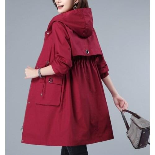 New Women Trench Coat Spring Autumn Casual Outerwear Loose Overcoat Female Mid-length Fashion Hooded Windbreaker Plus Size R791