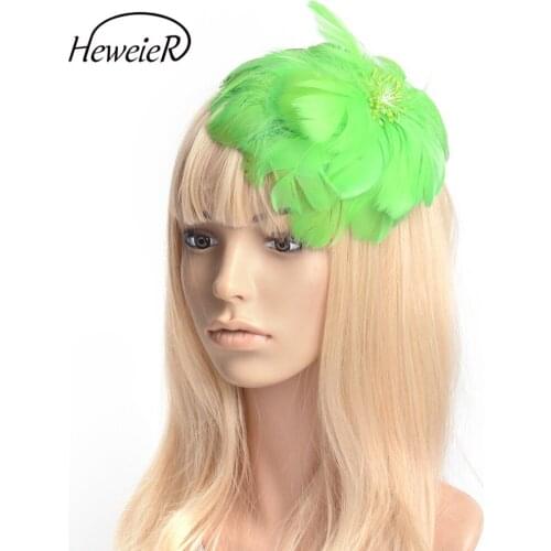 Fascinators Pillbox Hat Feather Hair Clip Wedding Party Headwear Bride Women Ladies Daily Hairpin Accessory Gray White Green