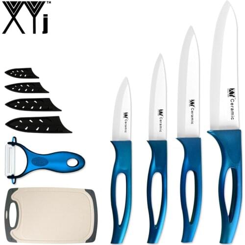 XYj Ceramic Kitchen Knife High quality White Sharp Blade Zirconium 6"Chef Cooking Knife With Cutting Board Easy Clean Knife Set