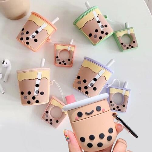 Pearl Milk Bubble Tea Cup Drink Bottle 3D Cute Cartoon Earpods Case for Apple Airpods 1 2 Wireless Earphone Headphone Cover Box