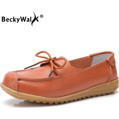 Plus Size 35-43 Autumn Women Flat Shoes Genuine Leather Loafers Shoes Woman Ballet Flats Female Oxford Boat Shoes WSH3582