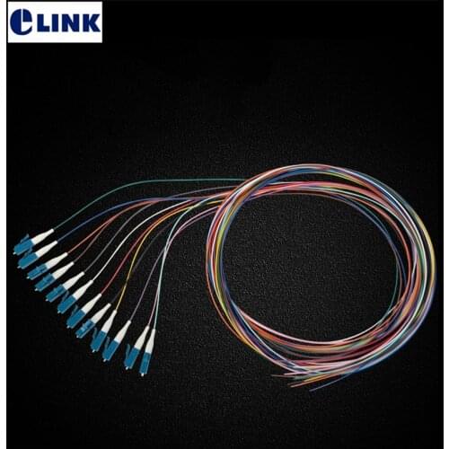 12 colored LC pigtails 1mtr optical fiber cable 9/125um 0.9mm SM LC UPC connector 12 port ftth bundle pigtails factory ELINK