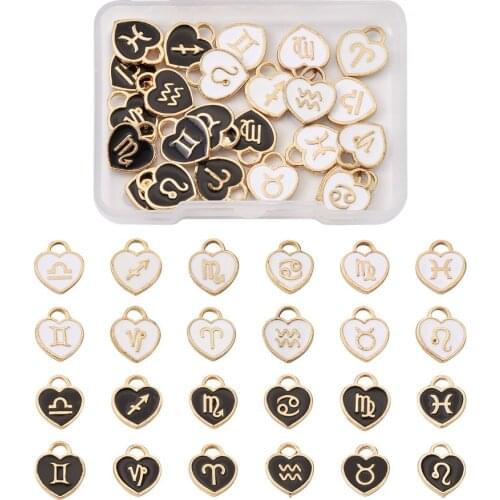 24pcs/box Alloy Enamel Charms, Enamelled Sequins Cadmium Free Lead Free Heart with Constellation