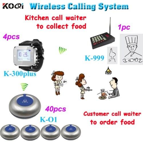433.92mhz 1 keypad 4 watches and 40 buttons for food court catering Restaurant service calling system