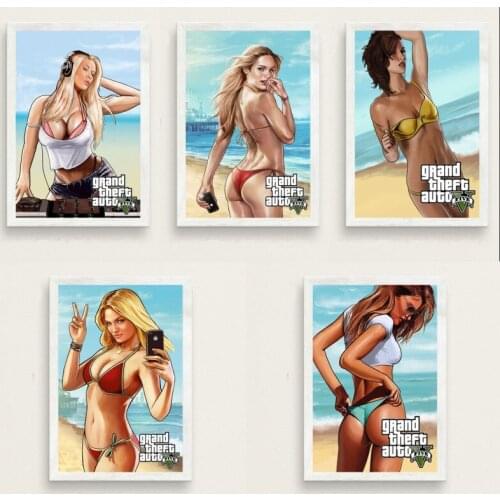 5D DIY diamond mosaic popular game cover Grand Theft Auto 5 bikini hot girl mosaic art painting home decoration gifts