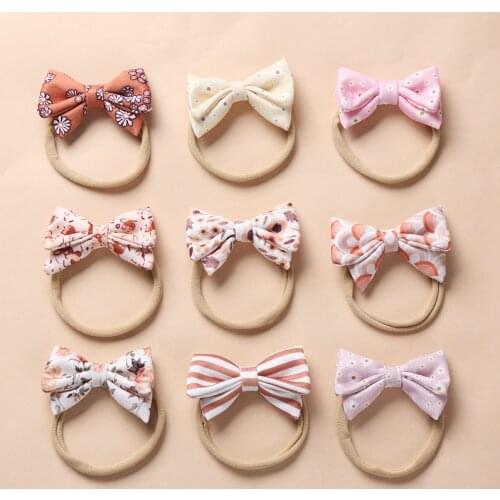 36pc/lot Floral Prints Hair Bows Baby Girls Headband Nylon Headbands Cotton Knotbow Hairpins For Kids Newborn Hair Accessories
