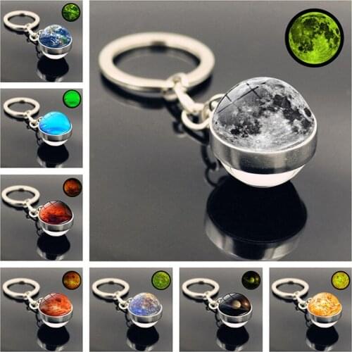 Luminous Glow In The Dark Solar System Planet Keyring Galaxy Nebula Keychain Moon Earth Sun Double Side Crystal Ball Key Chain