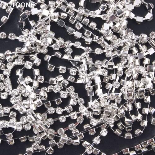 ZOTOONE 1Yard Silver Motif Rhinestones for Clothes Strass Claw Chain Rhinestone Trim Glue DIY Nails Stickers Sewing Accessories