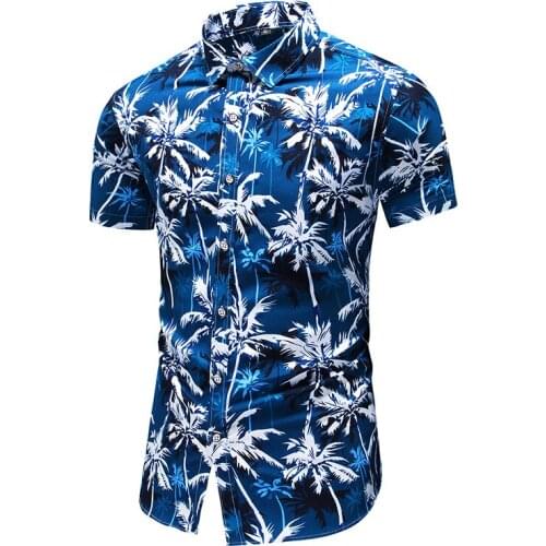 Mens Hawaiian Slim Shirt Summer New Fashion Casual Printing Short Sleeve Flower Shirt Male Brand Clothes Plus Size 5XL 6XL 7XL
