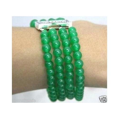 Beautiful 4 row 8mm Natural green jade Gem Bracelet 8"