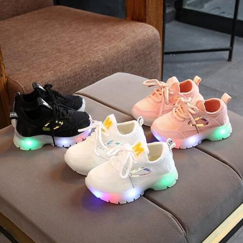 Toddler girl sneakers children baby boy mesh breathable LED glow luminous sneakers sneakers