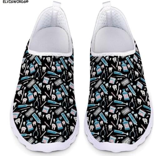 ELVISWORDS Women Sneakers Flats Dentist Pattern Spring Summer Comfortable Breathable Mesh Ladies Shoes Woman Dentista Zaoatos