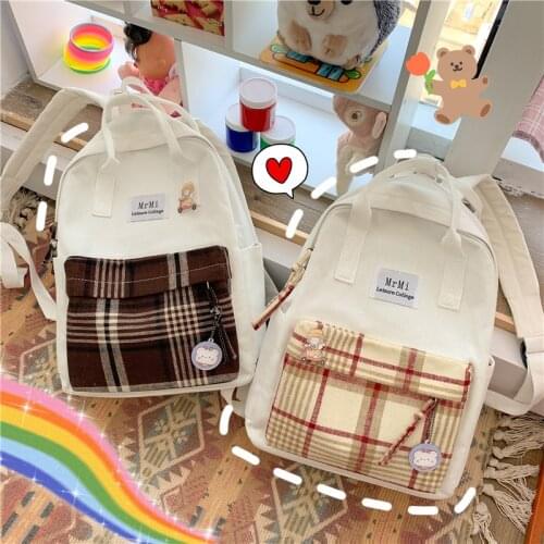 Small Fresh Plaid Women Backpacks 2020 Female Canvas School bag for Girls Kawaii Bookbag Korean College Style 2020 New Mochilas