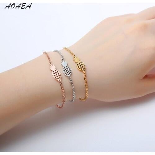 Stainless Steel Minimalism Pineapple Bracelet For Women Dainty Gifts Jewelry Rose Gold Ananas Bracelet fruit Pineapple Pendant