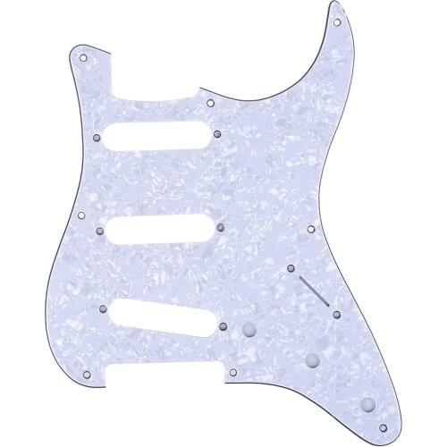 Musiclily Pro 8-Hole 50s 57 Vintage Style Strat SSS Guitar Pickguard for American Stratocaster, 4Ply White Pearl