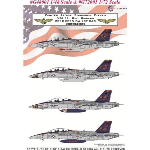 GALAXY G48001 G72001 for Hasegawa Model 1/48 1/72 Scale US F/A-18F VFA-11 Red Rippers Decal