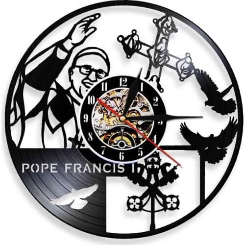 Pope Francis Vinyl Record Wall Clock Saint Francis Wall Art Vatican City Tourism LED Wall Light Watch Gift For Rome Tourist