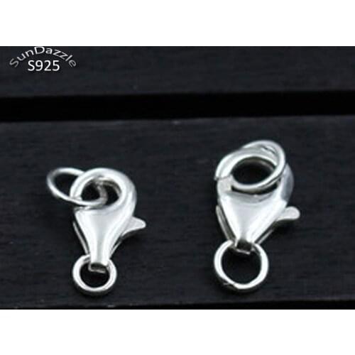 Real Pure Solid 925 Sterling Silver Lobster Spring Clasps Hook Claw Buckle With Close Ring End Connector Jewelry Making Findings