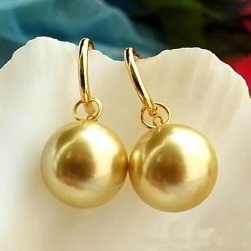New Arrival Favorite Natural Pearl Earring 16MM Gold Round South Sea Shell Pearl Gold Dangle Earring Perfect Fine Women Gift