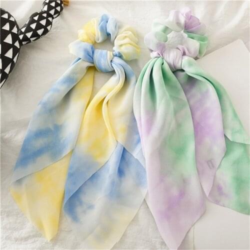 New Arrival Tie-Dye Chiffon Hair Ties Scrunchies Women Elastic Hair Bands Ponytail Holder Hair Accessories Girls Hairbands Gifts