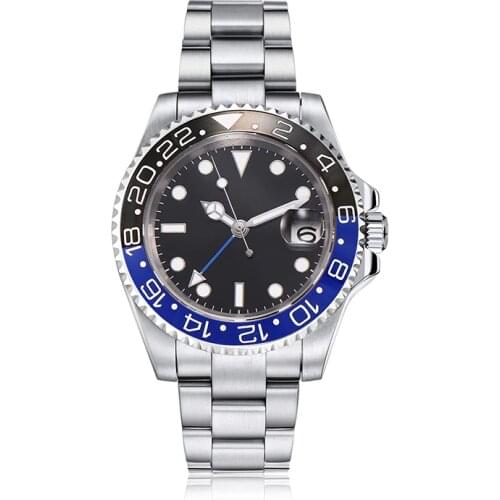 Parnis 40mm Automatic Watch Men Black Dial Mechanical Watches GMT Sapphire Crystal relogio masculino Role Luxury Mens Wristwatch