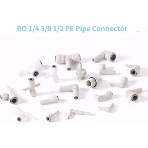 RO 1/4 3/8 1/2 PE Pipe Connector Plug Household Straight Water Dispenser PE Pipe Three Way Plug Accessories for Water Purifier