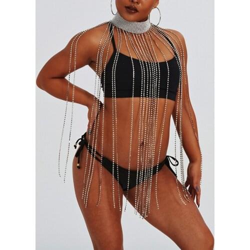 Metal Tassel Body Chain See Through Hollow Out Cover Up Top Party Night Club Sexy Body Chains
