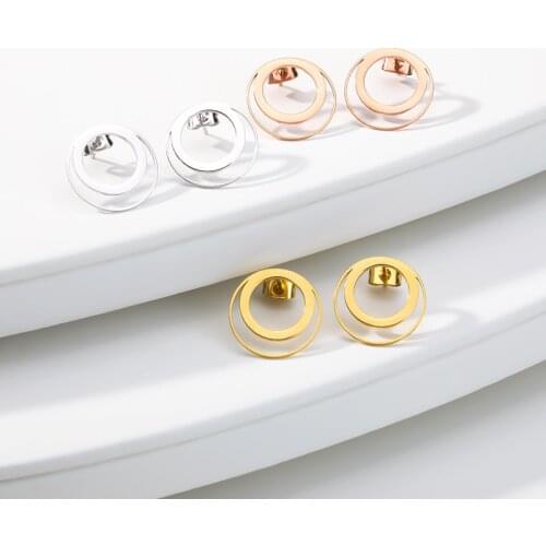 Simple Round and Loop Earrings For Women Dainty Jewelry Stainless Steel Geometric Circle Stud Earrings Pendientes Mujer Bijoux