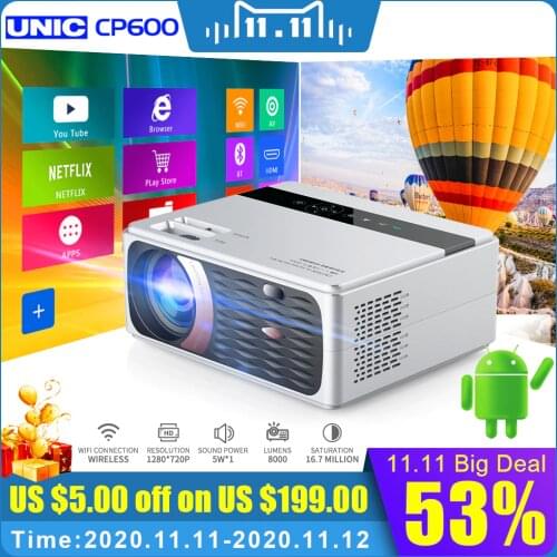 UNIC CP600/C600 55W Full HD Support 1080P Projector 4K 8000 Lumens Cinema Proyector Beamer for Android WiFi hdmi VGA AV USB port