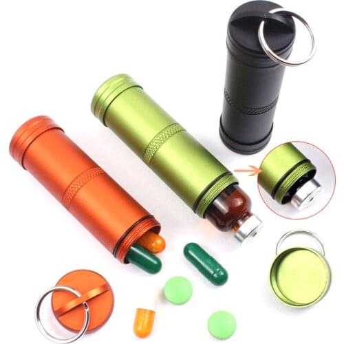 EDC Camping Survival Waterproof Pill Box Case Container Aluminum Medicine Bottle Keychain Outdoor Emergency Gear Tool EDC Tank