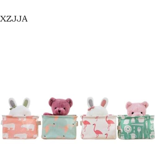 XZJJA Square Flamingos Cotton Linen Sundries Storage Box Baskets Foldable Dresser Desktop Makeup Organizer Cosmetics Container